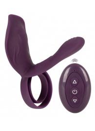 Фиолетовая насадка на член с клиторальным отростком и пультом ДУ RC Couple’s Vibrator 2 - Orion - в Ярославле купить с доставкой