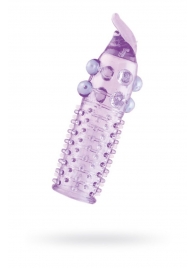 Гелевая фиолетовая насадка с шариками, шипами и усиком - 11 см. - Toyfa Basic - в Ярославле купить с доставкой