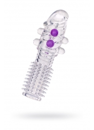 Гелевая прозрачная насадка с шариками и шипами - 14 см. - Toyfa Basic - в Ярославле купить с доставкой