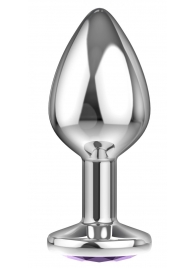 Малая серебристая анальная пробка Diamond Purple Sparkle Small с фиолетовым кристаллом - 7 см. - Lola Games - купить с доставкой в Ярославле