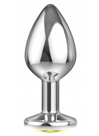 Малая серебристая анальная пробка Diamond Yellow Sparkle Small с жёлтым кристаллом - 7 см. - Lola Games - купить с доставкой в Ярославле