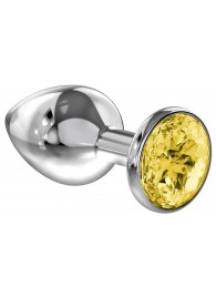 Малая серебристая анальная пробка Diamond Yellow Sparkle Small с жёлтым кристаллом - 7 см. - Lola Games - купить с доставкой в Ярославле