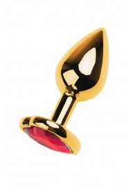 Золотистая анальная пробка с кристаллом-сердцем - 7,5 см. - ToyFa - купить с доставкой в Ярославле