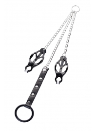 Черно-серебристые зажимы для сосков с кольцом для пениса TOYFA Metal - ToyFa - купить с доставкой в Ярославле