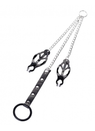 Черно-серебристые зажимы для сосков с кольцом для пениса TOYFA Metal - ToyFa - купить с доставкой в Ярославле