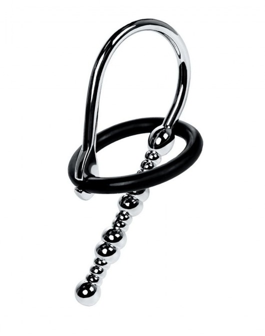 Серебристый уретральный плаг-бусины TOYFA Metal с мягким фиксириющим кольцом - ToyFa - купить с доставкой в Ярославле