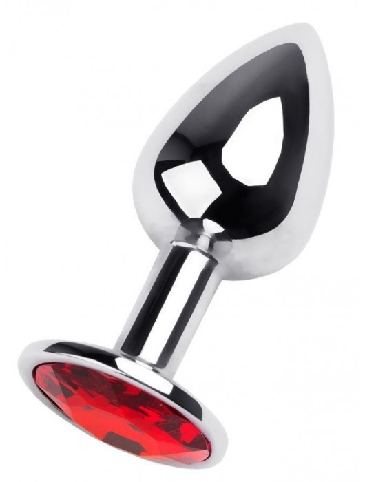 Маленькая коническая серебристая анальная пробка с красным кристаллом - 7 см. - ToyFa - купить с доставкой в Ярославле