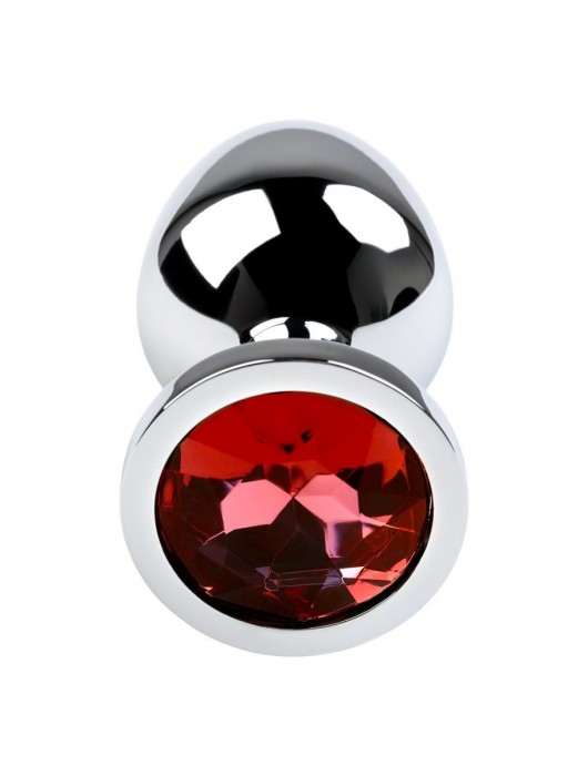 Серебристая коническая анальная пробка с красным кристаллом - 8 см. - ToyFa - купить с доставкой в Ярославле