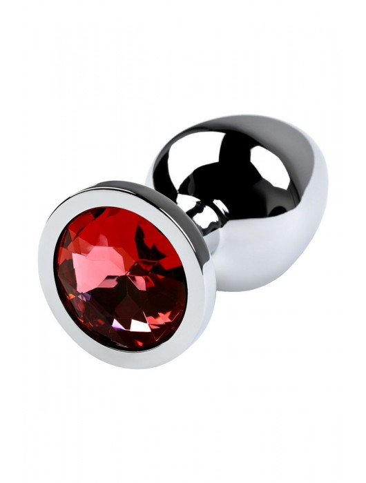Серебристая коническая анальная пробка с красным кристаллом - 8 см. - ToyFa - купить с доставкой в Ярославле