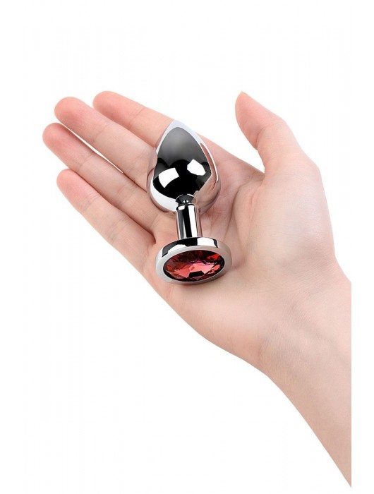 Серебристая коническая анальная пробка с красным кристаллом - 8 см. - ToyFa - купить с доставкой в Ярославле