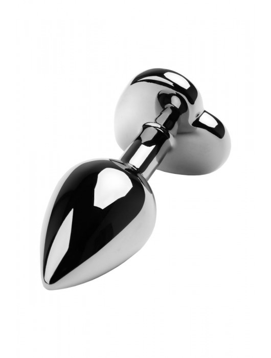 Серебристая коническая анальная пробка с красным кристаллом-сердечком - 7 см. - ToyFa - купить с доставкой в Ярославле