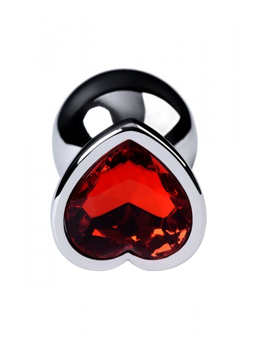 Серебристая коническая анальная пробка с красным кристаллом-сердечком - 7 см. - ToyFa - купить с доставкой в Ярославле