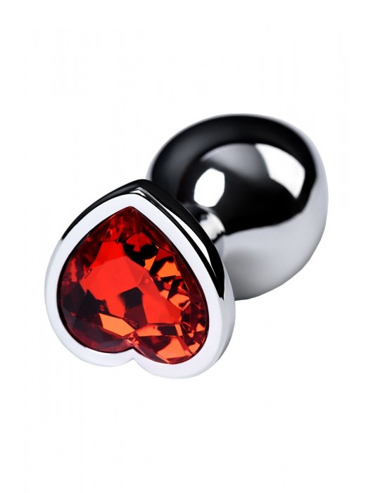 Серебристая коническая анальная пробка с красным кристаллом-сердечком - 7 см. - ToyFa - купить с доставкой в Ярославле