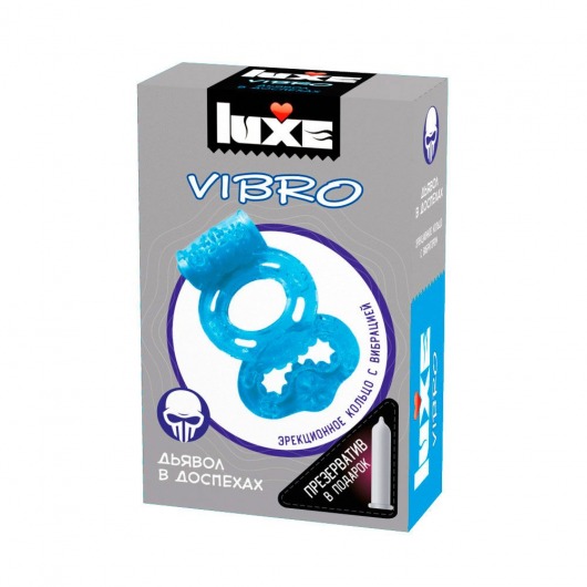 Голубое эрекционное виброкольцо Luxe VIBRO  Дьявол в доспехах  + презерватив - Luxe - в Ярославле купить с доставкой