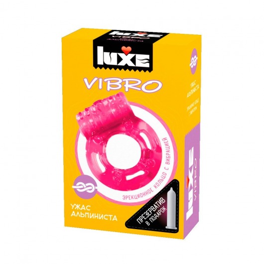 Розовое эрекционное виброкольцо Luxe VIBRO  Ужас Альпиниста  + презерватив - Luxe - в Ярославле купить с доставкой