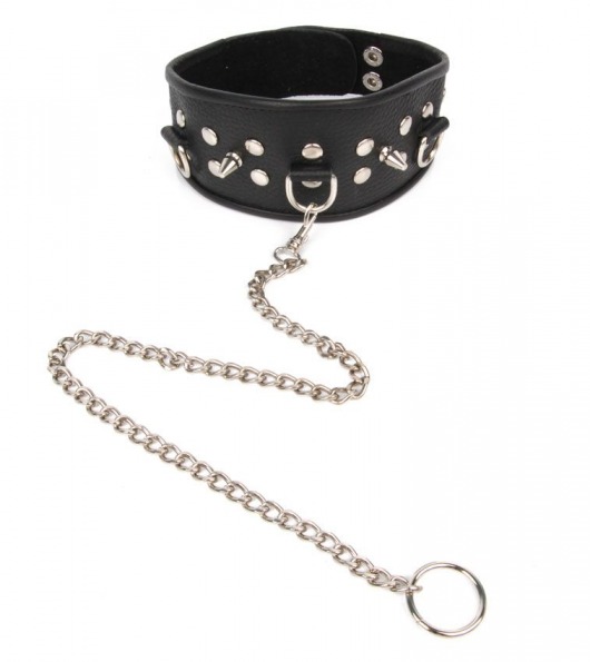 Черный ошейник с шипами и металлическим поводком-цепочкой - Notabu - купить с доставкой в Ярославле