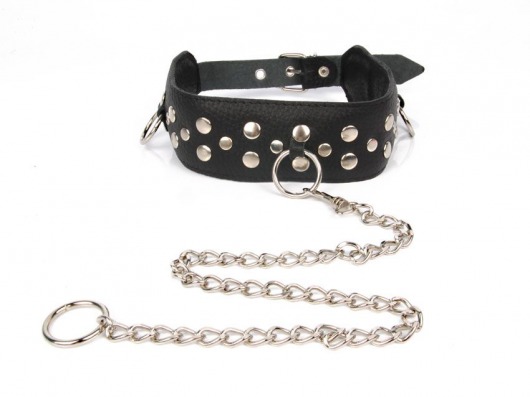 Черный ошейник с заклепками с металлическим поводком-цепочкой - Notabu - купить с доставкой в Ярославле