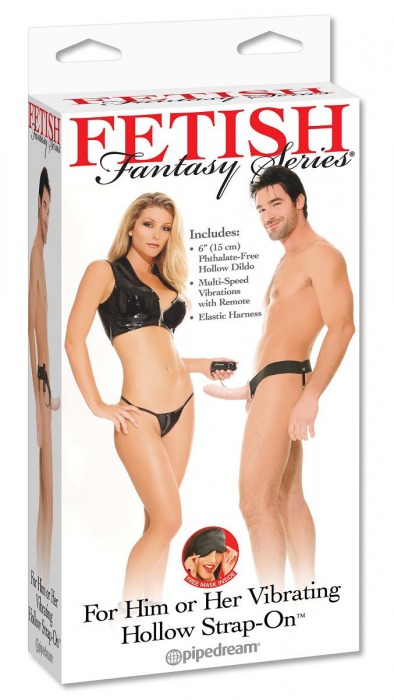 Полый страпон унисекс телесного цвета с вибрацией For Him or Her ​Vibrating Hollow Strap-On - 15 см. - Pipedream - купить с доставкой в Ярославле