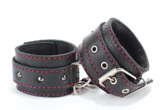 Черные наручники из натуральной кожи на карабинах - БДСМ Арсенал - купить с доставкой в Ярославле