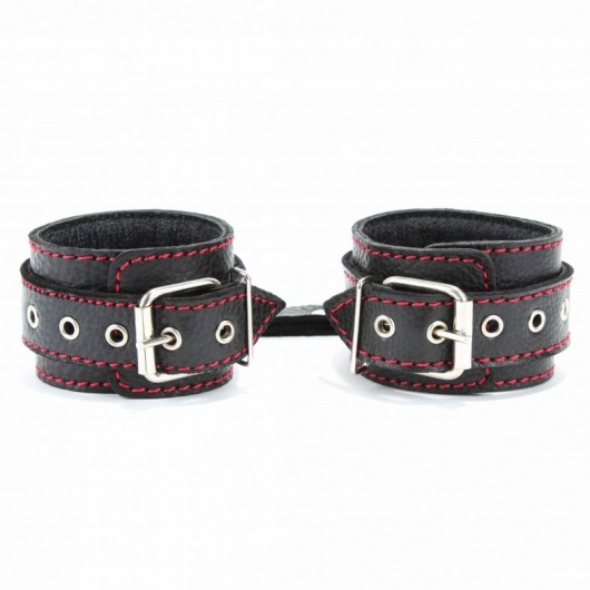 Черные наручники из натуральной кожи на карабинах - БДСМ Арсенал - купить с доставкой в Ярославле