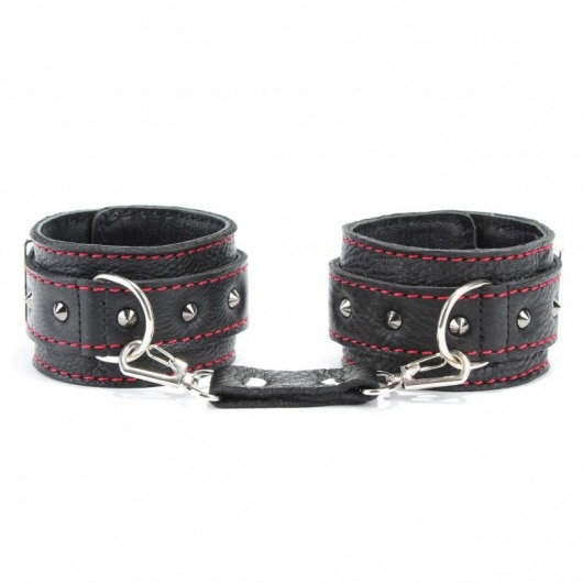 Черные наручники из натуральной кожи на карабинах - БДСМ Арсенал - купить с доставкой в Ярославле