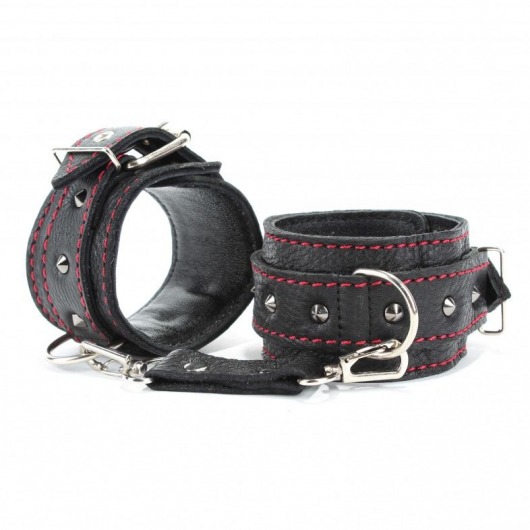 Черные наручники из натуральной кожи на карабинах - БДСМ Арсенал - купить с доставкой в Ярославле