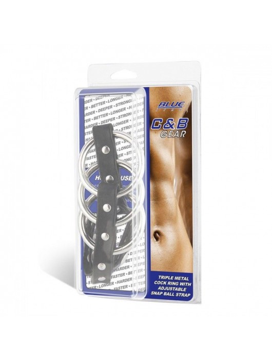 Тройное металлическое кольцо на пенис с регулируемым ремешком - BlueLine - купить с доставкой в Ярославле