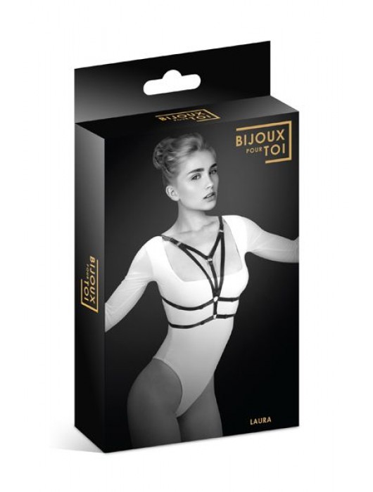 Черная упряжь на грудь Laura - Bijoux Pour Toi - купить с доставкой в Ярославле