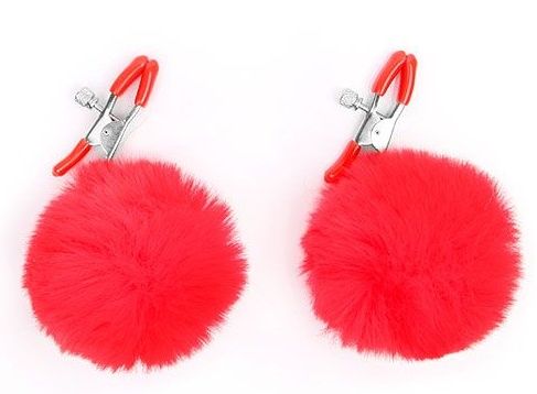 Зажимы для сосков с красным пушком - Notabu - купить с доставкой в Ярославле