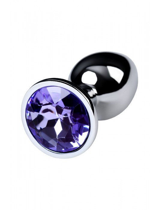 Серебристая конусовидная анальная пробка с фиолетовым кристаллом - 7 см. - ToyFa - купить с доставкой в Ярославле
