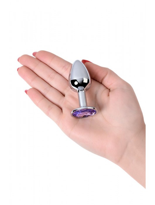 Серебристая конусовидная анальная пробка с фиолетовым кристаллом - 7 см. - ToyFa - купить с доставкой в Ярославле