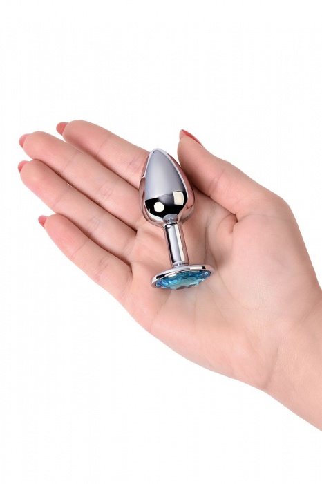 Серебристая конусовидная анальная пробка с голубым кристаллом - 7 см. - ToyFa - купить с доставкой в Ярославле