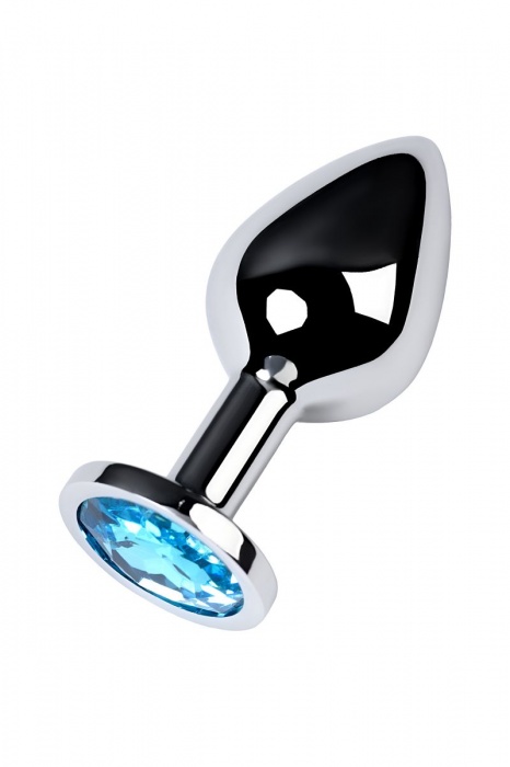 Серебристая конусовидная анальная пробка с голубым кристаллом - 8 см. - ToyFa - купить с доставкой в Ярославле