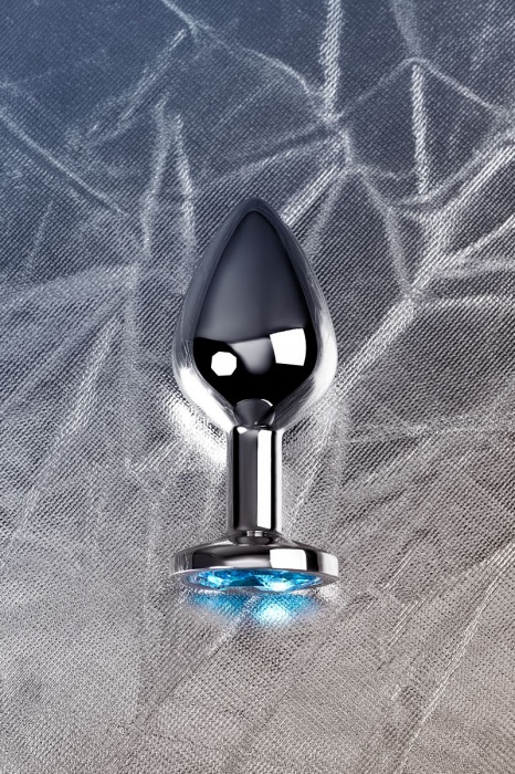 Серебристая конусовидная анальная пробка с голубым кристаллом - 8 см. - ToyFa - купить с доставкой в Ярославле