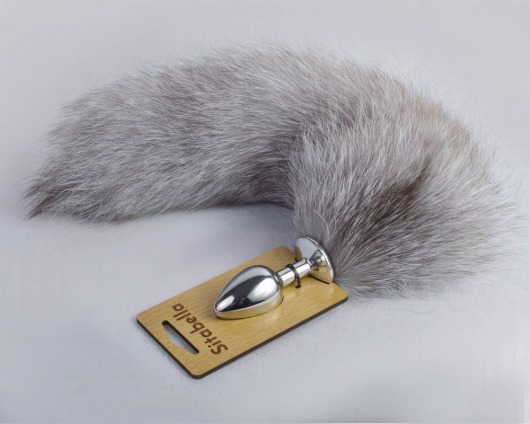 Серебристая анальная пробка с натуральным хвостиком - Sitabella - купить с доставкой в Ярославле