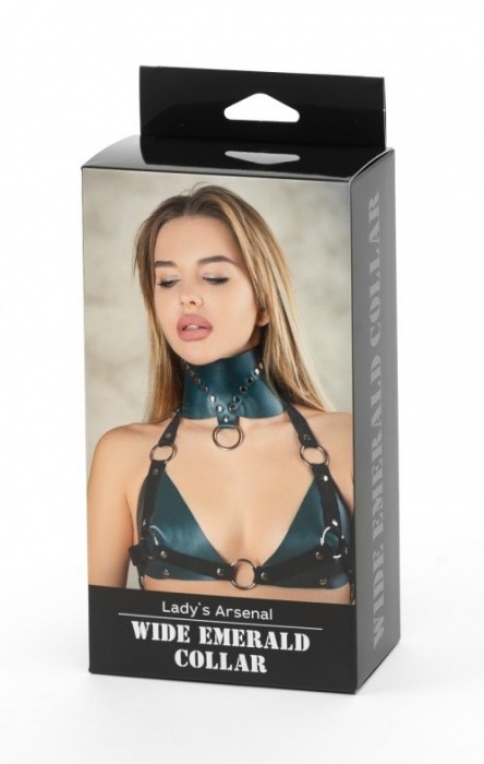 Изумрудный широкий ошейник Ladys Arsenal с заклепками - БДСМ Арсенал - купить с доставкой в Ярославле