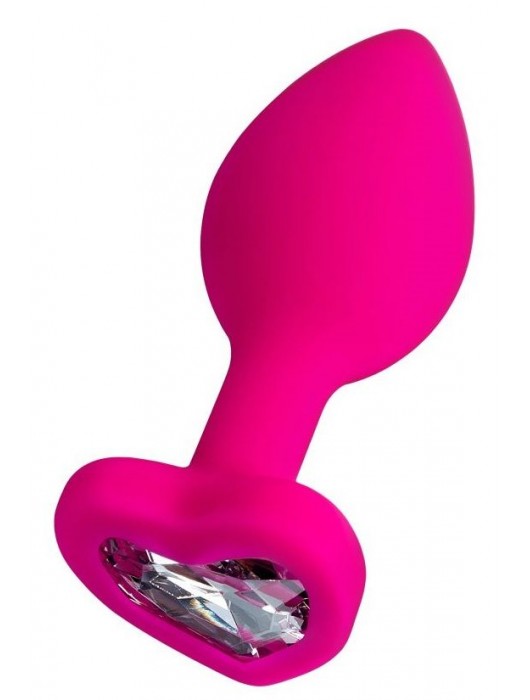 Розовая анальная втулка Diamond Heart с прозрачным кристаллом - 8 см. - ToyFa - купить с доставкой в Ярославле