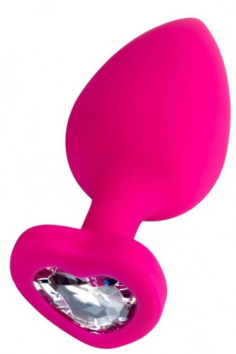 Розовая анальная втулка Diamond Heart с прозрачным кристаллом - 9,5 см. - ToyFa - купить с доставкой в Ярославле