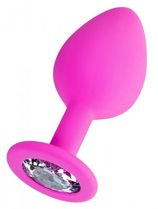 Розовая анальная втулка Brilliant с прозрачным кристаллом - 7 см. - ToyFa - купить с доставкой в Ярославле