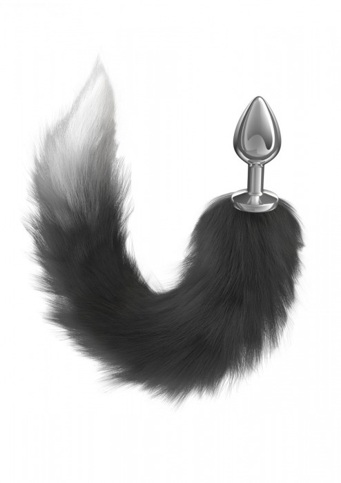 Серебристая анальная пробка с черным хвостом Starlit - Lola Games - купить с доставкой в Ярославле