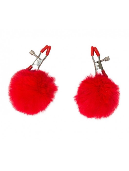 Зажимы на соски Angelic с красными меховыми шариками - Lola Games - купить с доставкой в Ярославле