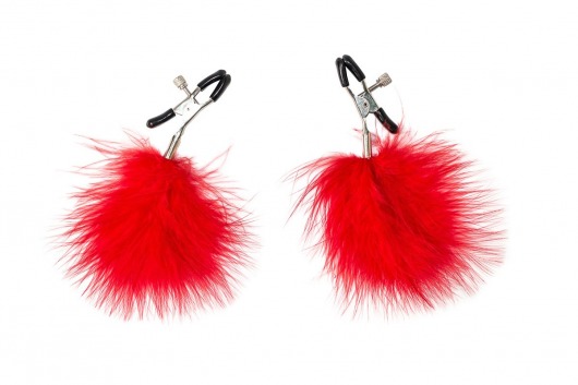 Зажимы на соски с красным пухом Euphoric - Lola Games - купить с доставкой в Ярославле