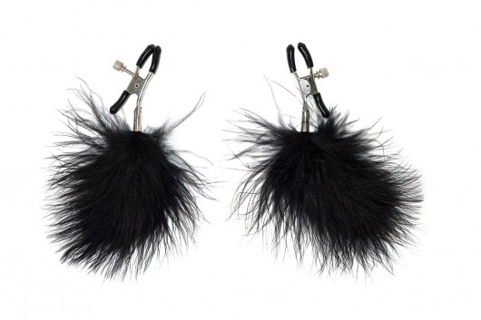 Зажимы на соски с черным пухом Euphoric - Lola Games - купить с доставкой в Ярославле