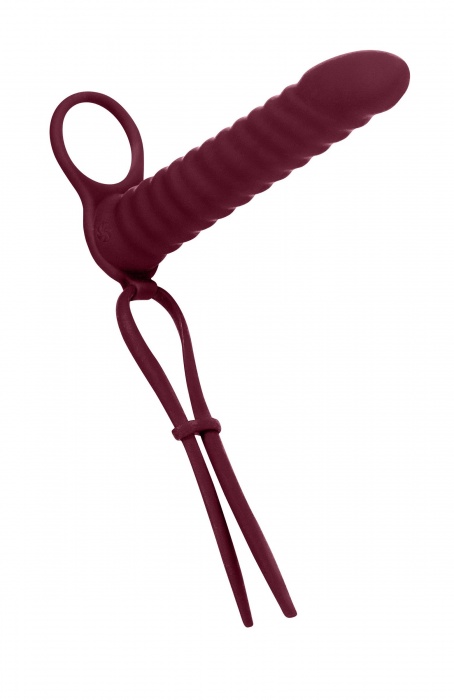 Бордовая вибронасадка для двойного проникновения Rori - 17 см. - Lola Games - купить с доставкой в Ярославле