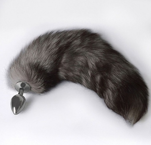 Серебристая коническая анальная пробка с пушистым хвостиком - Sitabella - купить с доставкой в Ярославле