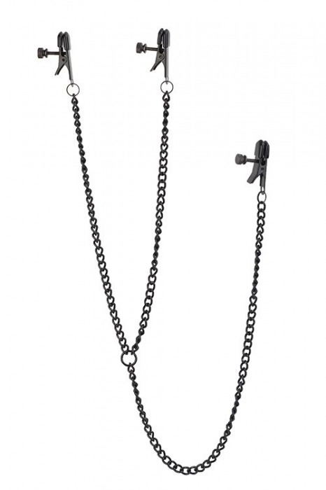 Черные зажимы на соски и клитор на цепочке DELUXE NIPPLE   CLIT CLAMPS - Dream Toys - купить с доставкой в Ярославле