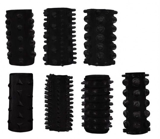 Набор из 7 черных насадок PENIS SLEEVES SET - Dream Toys - в Ярославле купить с доставкой