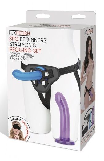 Страпон унисекс Beginners Strap-On с 2 насадками - 15 и 13 см. - Lux Fetish - купить с доставкой в Ярославле