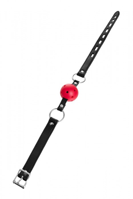 Красный кляп-шар на черных ремешках - ToyFa - купить с доставкой в Ярославле