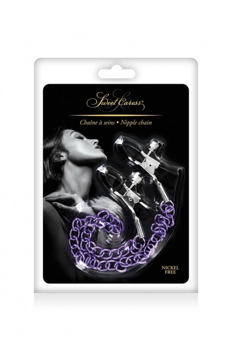 Зажимы для сосков с фиолетовой цепочкой Sweet Caress Nipple Chain - Sweet Caress - купить с доставкой в Ярославле